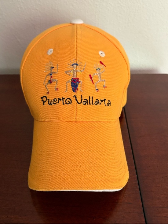 Other - Puerto Vallarta Mexico Hat Yellow Gold Embroidered Vacation Boho Retro Cap